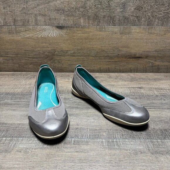 Ecco Bluma Pewter Leather Ballet Flats Women's Size EU 38 - Picture 5 of 6